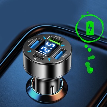 АВТОМОБИЛЬНОЕ ЗАРЯДНОЕ УСТРОЙСТВО FAST 3.1A со светодиодной подсветкой QC 3.0 x3 USB + PD 66 Вт