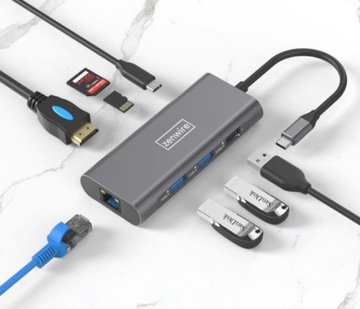 АДАПТЕР-концентратор USB-C 9IN1 HDMI 4K USB 3.0 SD Ethernet для Macbook M1 M2 M3