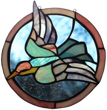 Okrągły witraż Tiffany, Koliber Ptak, Ozdoba okienna, prezent ptak