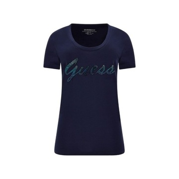 GUESS KOSZULKA DAMSKA T-SHIRT SHINY GRANATOWA r.M