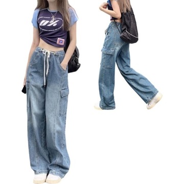 jeansy damskie wysoki stan spodnie cargo spodnie wygodne szerokie nogawki