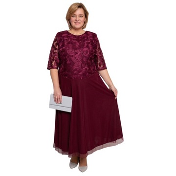 Bordowa suknia z koronkową górą PLUS SIZE r 46-58