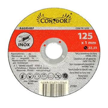 1x TARCZA KORUNDOWA INOX 125X1,0X22,2 DO METALU