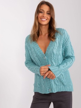 ROZPINANY sweter Z WEŁNĄ 8016 DEKOLT V miętowy one size