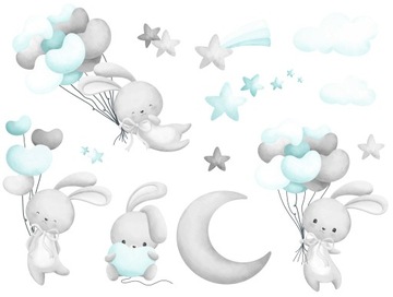 KRÓLICZKI BALONY Naklejki na ścianę 75x42 cm SDB13XS