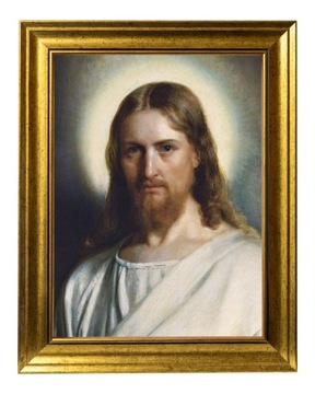 PAN JEZUS | PORTRET NA PŁÓTNIE | OBRAZ W ZŁOTEJ NOWOCZESNEJ RAMIE 30X40