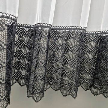 Классическая штора, готовая, вуаль гладкая 600х250 ЧЕРНАЯ, широкая гипюровая Елочка.