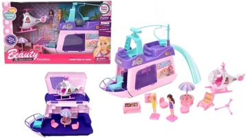 КОРАБЛЬ-ЯХТА ЛОДКА ДЛЯ КУКОЛ + БОЛЬШОЙ ВЕРТОЛЕТ