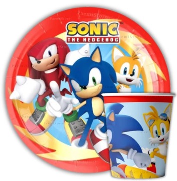 SONIC JEŻ THE HEDGEHOG KUBKI TALERZYKI SERWETKI ZESTAW 40 elem. URODZINY