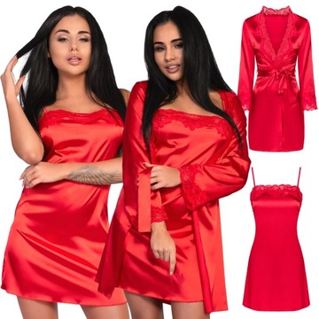 Set Szlafrok, koszula nocna, stringi L/XL czerwony