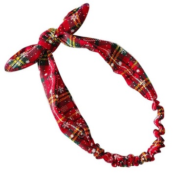 ŚWIĄTECZNA OPASKA KOKARDA W KRATKĘ OZDOBA DO WŁOSÓW NA GŁOWĘ ŚWIĘTA WYGODNA