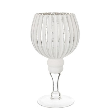 ŚWIECZNIK SZKLANY H20 CM KULA GLAMOUR KIELICH NA NÓŻCE LAMPION SREBRNY