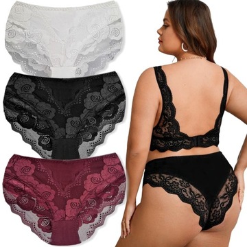 3x Premium Koronkowe Figi PLUS SIZE MAJTKI #3/4XL