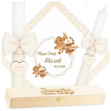 КРЕЩЕННАЯ СВЕЧА И КРЕЩЕСТВЕННАЯ СВЕЧА ГРАВИРОВКА ШКАТУЛКА Сувенир на Крещение