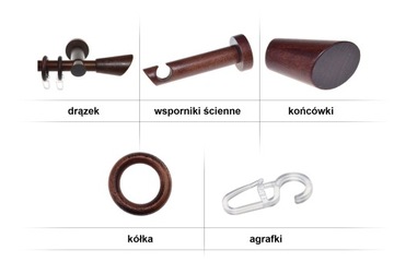 Kółka kółko drewniane z żabką do karnisza drewnianego, DĄB 20 szt