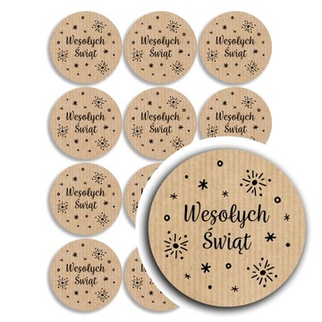 24x naklejki świąteczne wesołych świąt, Boże Narodzenie gwiazdki kraft 35mm
