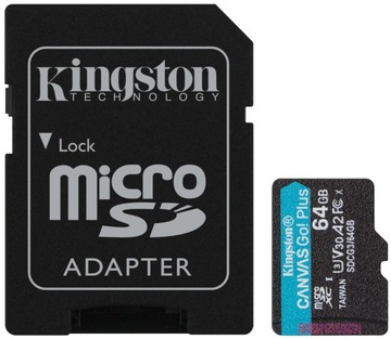 KINGSTON 64 ГБ micro SD XC C10 UHS-3 V30 A2 170 МБ