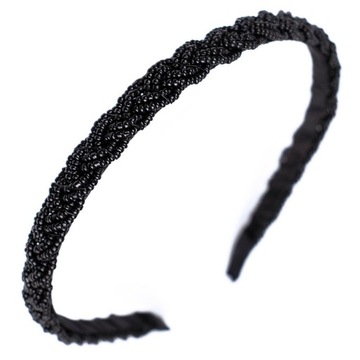 OPASKA DO WŁOSÓW czarna KORALIKI warkocz WĄSKA elegancka