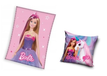 Duży Koc Kocyk miękki CORAL NARZUTA na łóżko + poduszka poszewka BARBIE
