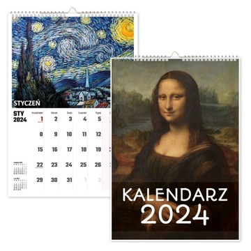KALENDARZ ŚCIENNY NA ROK 2024 MALARTWO OBRAZY SZTUKA KOLOROWY A4