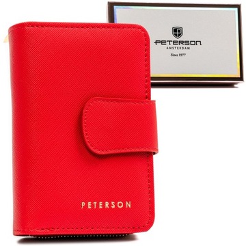 PETERSON skórzany damski portfel na zatrzask RFID