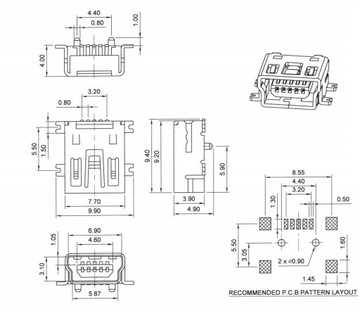 РАЗЪЕМ USB В СБОРЕ SMD ТИПА MINI B, 5-КОНТАКТНЫЙ FV
