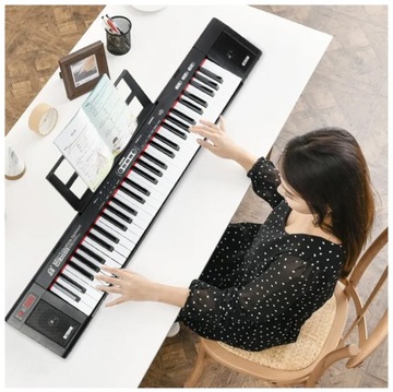 DUŻY KEYBOARD PIANINO ORGANY PODŚWIETLANE KLAWISZE LED DO NAUKI + STATYW