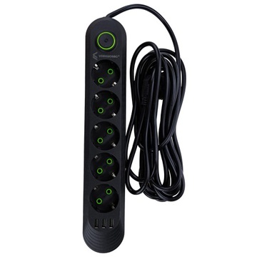 КАБЕЛЬ-УДЛИНИТЕЛЬ ДЛИНОЙ 5М, РАЗЪЕМ ПИТАНИЯ, 5 РАЗЪЕМОВ, 3 КНОПКИ ЗАЩИТЫ от перенапряжения USB.