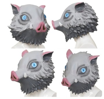 GUMOWA MASKA DEMON SLAYER INOSUKE HASHIBIRA ANIME PRZEBRANIE
