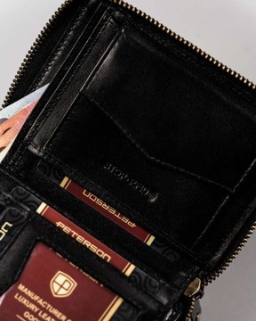 Skórzany portfel Męski na zamek z powłoką carbon Peterson Czarny
