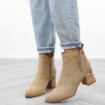 Женские замшевые ботильоны бежевого цвета JS127, размер 40