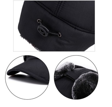 CIEPŁA CZAPKA ZIMOWA MĘSKA Z DASZKIEM NAUSZNI