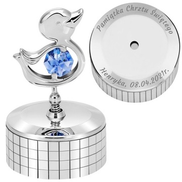 Pozytywka Posrebrzana Kaczka Swarovski Grawer
