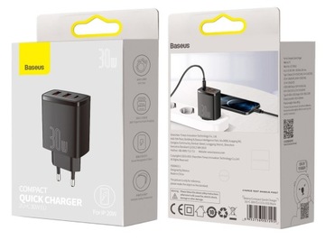 БЫСТРОЕ СЕТЕВОЕ ЗАРЯДНОЕ УСТРОЙСТВО BASEUS ДЛЯ ТЕЛЕФОНА 3X USB USB-C 30 Вт PD QC 3.0 AFC