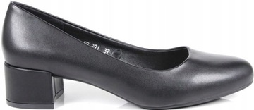 BUTY DAMSKIE CZÓŁENKA NA NISKIM OBCASIE SERGIO LEONE MODNE CZARNE LICOWE