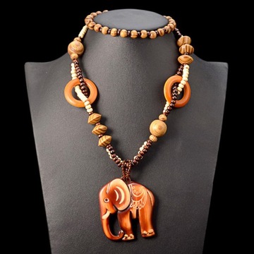 Naszyjniki z wisiorkiem w kształcie słonia, drewniane z koralikami w kształcie zwierząt