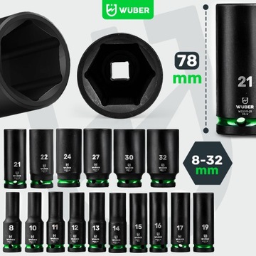 УДАРНЫЕ ГОЛОВКИ НАБОР ГОЛОВОК 16 ШТ. ГОЛОВКИ 1/2