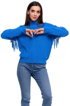 ТЕПЛЫЙ ЖЕНСКИЙ ДЖЕМПЕР С БАХОЙ ПОЛУТУРЛЕННОВЫЙ МОДНЫЙ ДЖЕМПЕР MORAJ BLUE XL