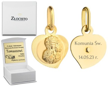 ZŁOTY MEDALIK SERCE MATKA BOSKA CZĘSTOCHOWSKA 585 CHRZEST KOMUNIA PREZENT