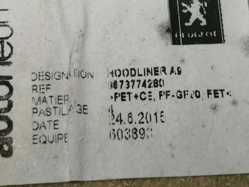 PEUGEOT 208 I FACELIFT PODPOŘÍ TLUMENÍ KAPOTY