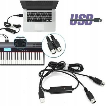Конвертер USB-A в MIDI Интерфейс адаптера DOREMIDI для 16-канальных клавишных органов