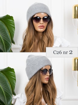 ELEGANCKA CZAPKA DAMSKA ZIMOWA WEŁNIANA CIEPŁA W PRĄŻKI