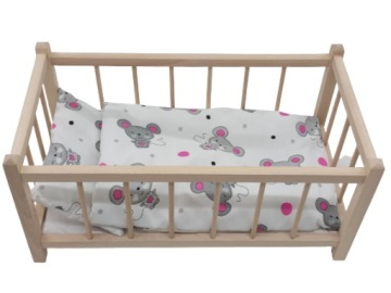 Drewniane łóżeczko dla lalek + POŚCIEL+ MATERAC