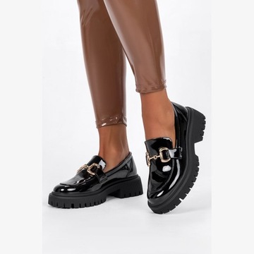 MOKASYNY PÓŁBUTY DAMSKIE WSUWANE MODNA SPRZĄCZKA STABILNA PLATFORMA r 40