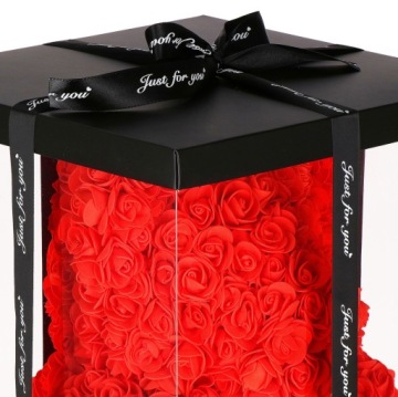BEAR WITH ROSES RED 28cm BOX BOUQUET OF FLOWERS ORNAMENT GIFT FOR VALENTINE'S DAY