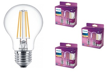 6x Żarówka E27 PHILIPS LED 7W = 60W FILAMENT barwa ciepła 2700K EyeComfort