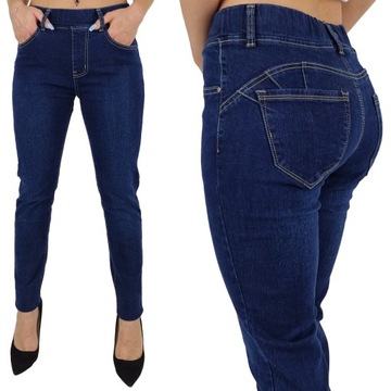 WYGODNE SPODNIE DAMSKIE JEANSOWE W GUMKĘ Plus Size Blue