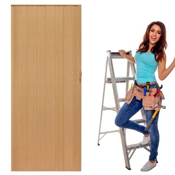DRZWI HARMONIJKOWE WEWNĘTRZNE SKŁADANE/ŁAMANE JASNY DĄB 80CM