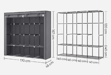ТКАНЕВЫЙ ШКАФ ВЫСОКИЙ, БОЛЬШОЙ ТЕКСТИЛЬНЫЙ ШКАФ, МЕТАЛЛИЧЕСКИЙ КАРКАС, 170см, XXL