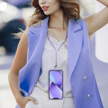Smycz do telefonu zawieszka sznurek koraliki na szyję CRYSTAL DIAMOND 74cm